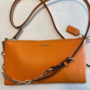 COACH Kylie Crossbody, Clutch. Embossed Saffiano Leather, Poppy Orange